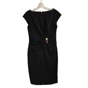 Jones Studio Black Pinstripe Knee-Length Sheath Dress with Cap Sleeves